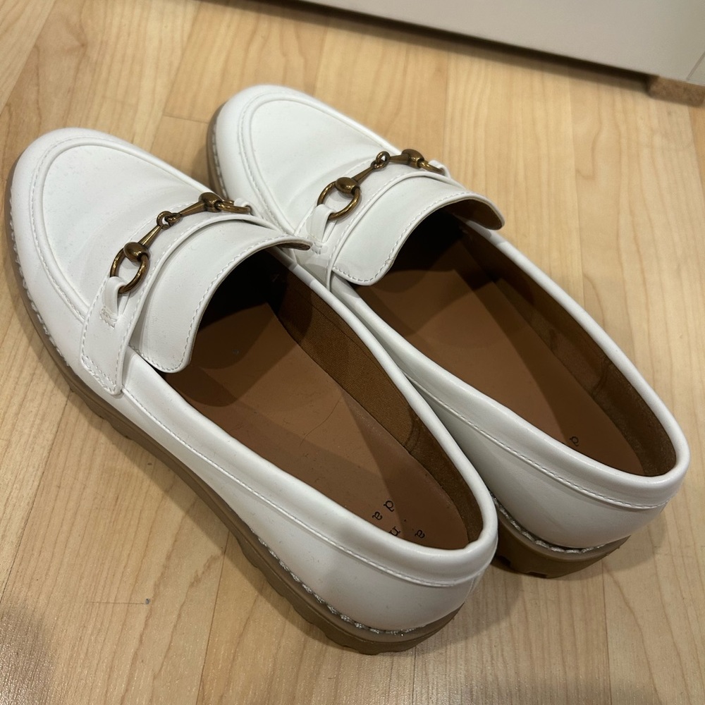 A new day white and gold loafers